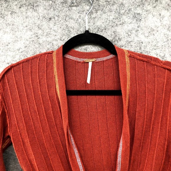 Free People Linen Blend Top S Tie Front Rust Cardigan Knit Sweater Lightweight - Picture 3 of 9